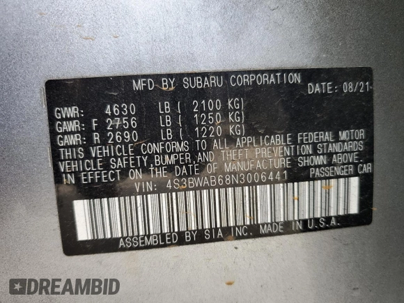 2022 Subaru Legacy с VIN 4S3BWAB68N3006441, выставлен на аукционе Copart как лот 78157614 с пробегом 120 391 миль миль и Списание • Salvage title. История ставок и продаж доступна на DreamBid. Изображение 13.