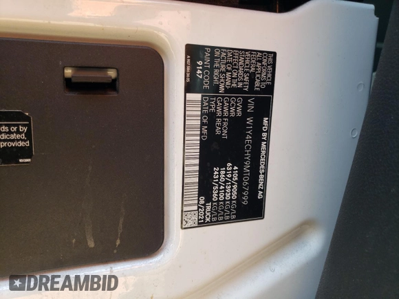 2021 Mercedes-Benz Sprinter Cargo with VIN W1Y4ECHY9MT067999, listed as a Copart auction lot 67259574 with 284,031 mi miles and Salvage Title. Bid and sale history available at carsss.com. Image 14.