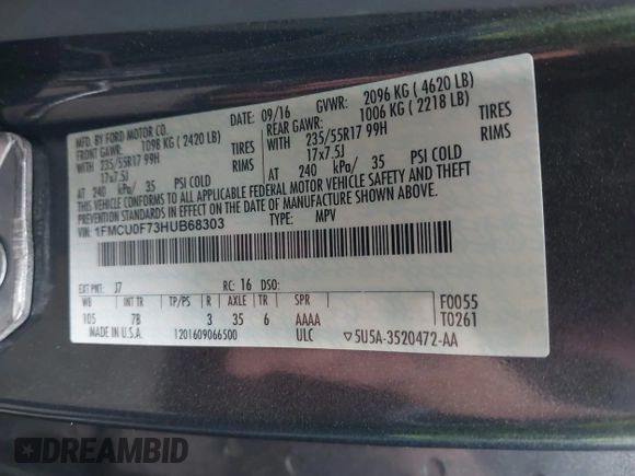 2017 Ford Escape S с VIN 1FMCU0F73HUB68303, выставлен на аукционе IAAI как лот 42432963 с пробегом 110 511 миль миль и . История ставок и продаж доступна на DreamBid. Изображение 9.