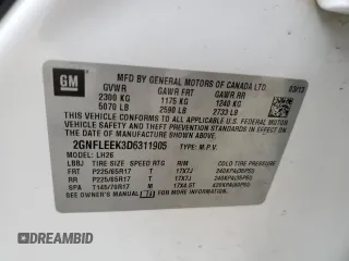 2013 Chevrolet Equinox LT z VIN 2GNFLEEK3D6311905, wystawiony jako Copart lot #54497605 z przebiegiem 142 804 mil mil oraz Szkoda całkowita • Salvage title. Historia ofert i sprzedaży dostępna na DreamBid. Obrazek 13.
