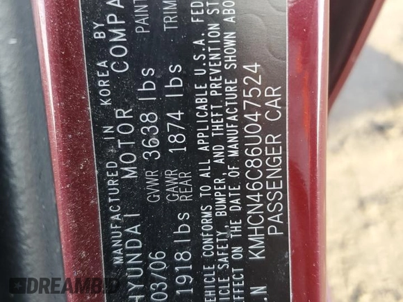 2006 Hyundai Accent GLS with VIN KMHCN46C86U047524, listed as a Copart auction lot 47071055 with 116,918 mi miles and Salvage Title. Bid and sale history available at carsss.com. Image 14.
