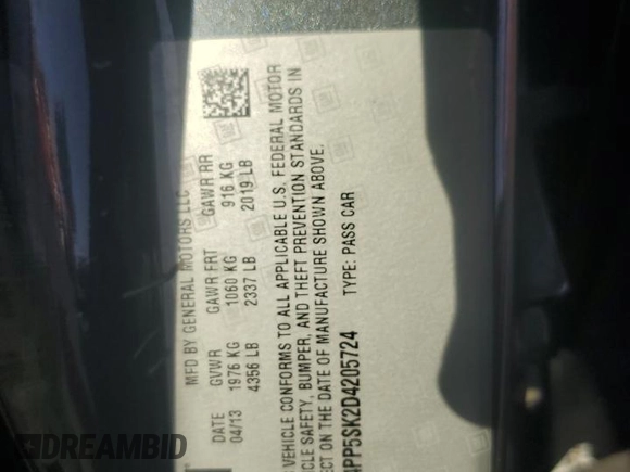 2013 Buick Verano with VIN 1G4PP5SK2D4205724, listed as a Copart auction lot 59596665 with 182,773 mi miles and Clean title. Bid and sale history available at DreamBid. Image 12.
