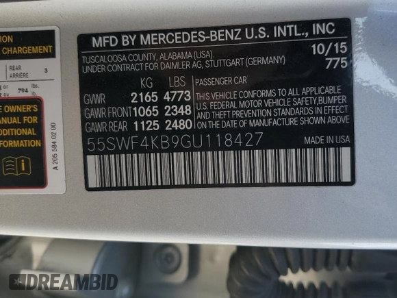 2016 Mercedes-Benz C 300 Luxury with VIN 55SWF4KB9GU118427, listed as a Copart auction lot 53744515 with 92,996 mi miles and Salvage title. Bid and sale history available at DreamBid. Image 13.