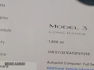 2025 Tesla Model 3 Long Range with VIN 5YJ3E1EA5SF911256, listed as a IAAI auction lot 41509976 with 1,806 mi miles. Bid and sale history available at carsss.com. Image 14.