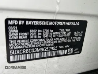 2021 BMW X5 xDrive40i with VIN 5UXCR6C03M9G52955, listed as a Copart auction lot 41009913 with 7,476 mi miles. Bid and sale history available at carsss.com. Image 10.