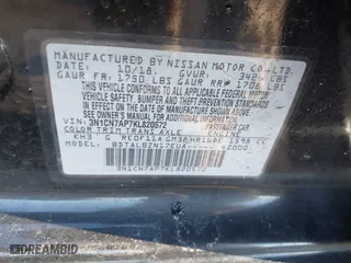 2019 Nissan Versa Sedan SV with VIN 3N1CN7AP7KL820572, listed as a IAAI auction lot 41643968 with 130,986 mi miles. Bid and sale history available at carsss.com. Image 9.