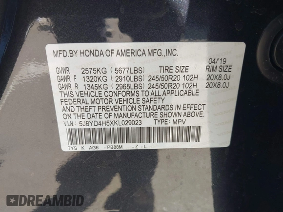 2019 Acura MDX Technology with VIN 5J8YD4H5XKL029023, listed as a IAAI auction lot 42108214 with 73,535 mi miles and . Bid and sale history available at DreamBid. Image 9.