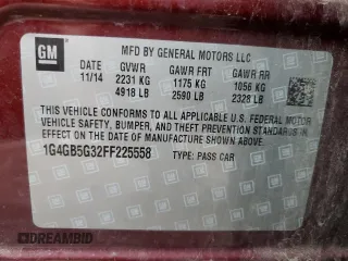 2015 Buick LaCrosse Leather with VIN 1G4GB5G32FF225558, listed as a Copart auction lot 81474294 with 155,832 mi miles and Salvage Title. Bid and sale history available at carsss.com. Image 12.