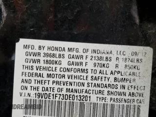 2013 Acura ILX Tech Pkg with VIN 19VDE1F73DE013201, listed as a Copart auction lot 54566095 with 133,332 mi miles and Salvage Title. Bid and sale history available at carsss.com. Image 12.