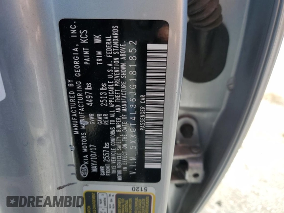 2018 Kia Optima LX with VIN 5XXGT4L36JG181852, listed as a Copart auction lot 64071225 with 51,962 mi miles and Salvage title. Bid and sale history available at DreamBid. Image 12.