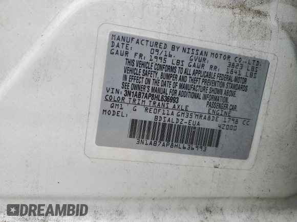 2017 Nissan Sentra SV with VIN 3N1AB7AP8HL636993, listed as a Copart auction lot 49908205 with 204,934 mi miles and Salvage Title. Bid and sale history available at carsss.com. Image 13.