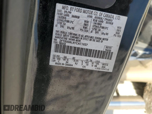 2000 Ford F-150 XL with VIN 2FTRX08LXYCA11027, listed as a Copart auction lot 75198524 with Not provided miles and Clean title. Bid and sale history available at DreamBid. Image 12.