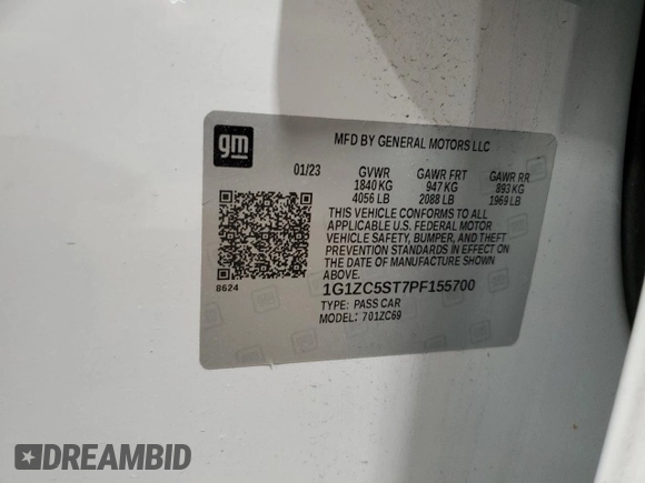 2023 Chevrolet Malibu LS with VIN 1G1ZC5ST7PF155700, listed as a Copart auction lot 50101885 with 63,941 mi miles and Salvage Title. Bid and sale history available at DreamBid. Image 12.
