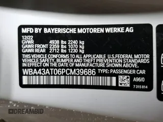 2023 BMW 4 Series 430i xDrive с VIN WBA43AT06PCM39686, выставлен на аукционе Copart как лот 60834325 с пробегом 17 728 миль миль и Списание • Salvage title. История ставок и продаж доступна на DreamBid. Изображение 12.