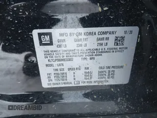 2021 Chevrolet Trax LT with VIN KL7CJPSB0MB333002, listed as a IAAI auction lot 41544127 with 65,551 mi miles. Bid and sale history available at carsss.com. Image 9.