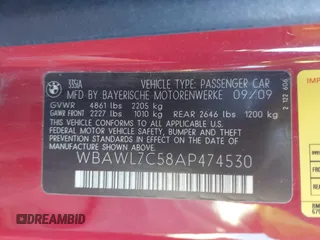 2010 BMW 3 Series 335i with VIN WBAWL7C58AP474530, listed as a IAAI auction lot 41764106 with 110,904 mi miles. Bid and sale history available at carsss.com. Image 9.