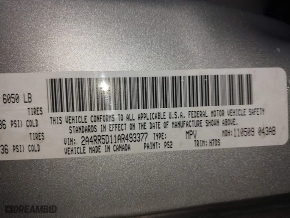2010 Chrysler Town & Country Touring with VIN 2A4RR5D11AR493377, listed as a IAAI auction lot 41659818 with 114,780 mi miles. Bid and sale history available at carsss.com. Image 9.