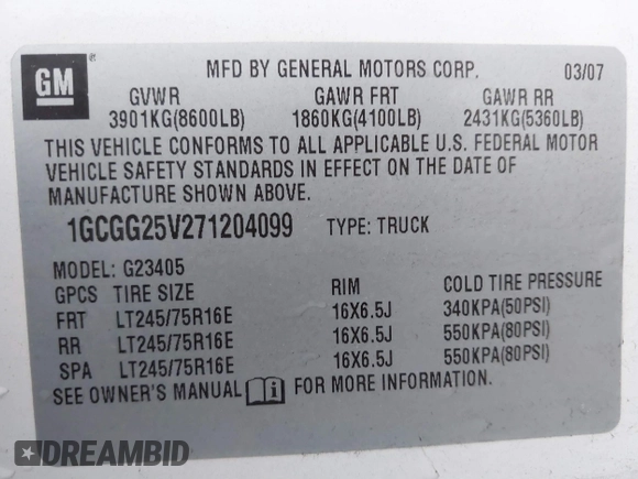 2007 Chevrolet Express Cargo Van with VIN 1GCGG25V271204099, listed as a IAAI auction lot 41786959 with 195,383 mi miles. Bid and sale history available at carsss.com. Image 9.