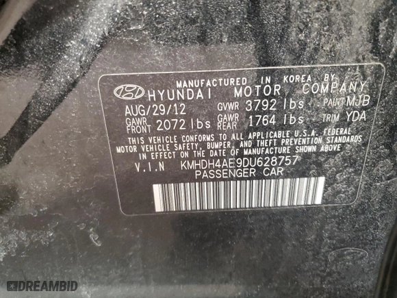 2013 Hyundai Elantra GLS PZEV with VIN KMHDH4AE9DU628757, listed as a Copart auction lot 47499785 with 102,771 mi miles and Salvage Title. Bid and sale history available at carsss.com. Image 14.