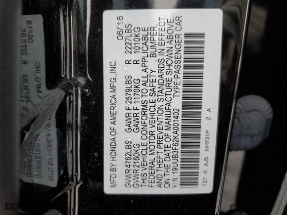 2019 Acura TLX w/A-Spec Pkg with VIN 19UUB3F62KA001402, listed as a Copart auction lot 88762055 with 84,536 mi miles and Salvage Title. Bid and sale history available at carsss.com. Image 14.