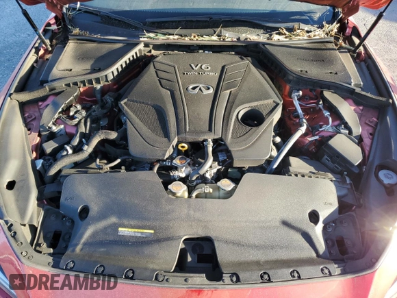 2021 Infiniti Q50 Red Sport 400 with VIN JN1FV7DP4MM850257, listed as a Copart auction lot 42459615 with 46,003 mi miles and Salvage Title. Bid and sale history available at DreamBid. Image 11.