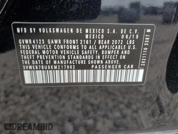 2019 Volkswagen Jetta SEL z VIN 3VWEB7BU8KM217902, wystawiony jako Copart lot #53138135 z przebiegiem 59 985 mil mil oraz Nie do naprawy • Non repairable. Historia ofert i sprzedaży dostępna na DreamBid. Obrazek 12.