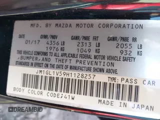 2017 Mazda Mazda6 Touring with VIN JM1GL1V59H1128257, listed as a IAAI auction lot 41503300 with 123,640 mi miles. Bid and sale history available at carsss.com. Image 9.