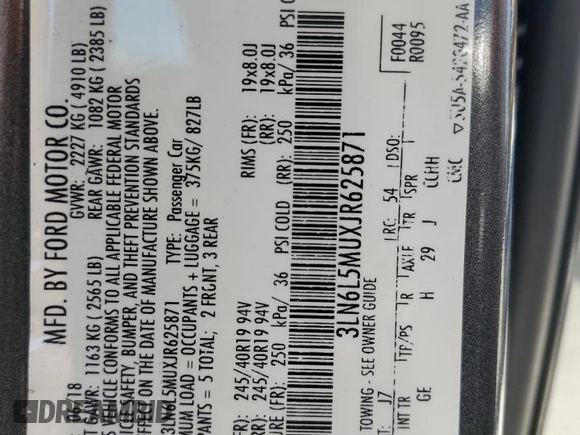 2018 Lincoln MKZ Hybrid Reserve с VIN 3LN6L5MUXJR625871, выставлен на аукционе Copart как лот 56929825 с пробегом 120 373 миль миль и Списание • Salvage title. История ставок и продаж доступна на DreamBid. Изображение 13.