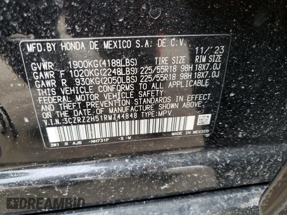 2024 Honda HR-V Sport with VIN 3CZRZ2H51RM744848, listed as a Copart auction lot 43876235 with 7,374 mi miles and Salvage Title. Bid and sale history available at DreamBid. Image 13.