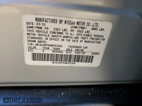 2010 Infiniti EX Journey with VIN JN1AJ0HP6AM703344, listed as a Copart auction lot 76989854 with 152,872 mi miles and Salvage Title. Bid and sale history available at DreamBid. Image 13.