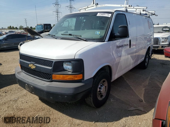 2014 Chevrolet Express Cargo Van with VIN 1GCWGFCA4E1122858, listed as a Copart auction lot 72409114 with 137,908 mi miles and Salvage Title. Bid and sale history available at carsss.com. Image 1.