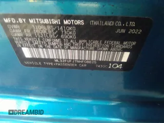 2022 Mitsubishi Mirage ES with VIN ML32FUFJ7NHF08625, listed as a IAAI auction lot 41841144 with 5,956 mi miles and . Bid and sale history available at DreamBid. Image 9.