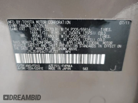 2012 Scion xB z VIN JTLZE4FE6C1145727, wystawiony jako Copart lot #54135915 z przebiegiem 111 652 mil mil oraz Szkody całkowita. Historia ofert i sprzedaży dostępna na DreamBid. Obrazek 12.
