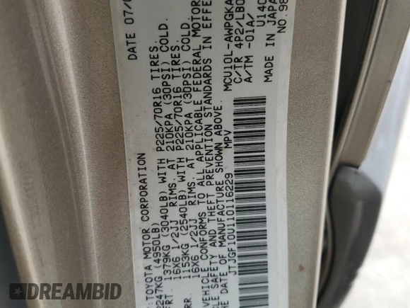2001 Lexus RX 300 with VIN JTJGF10U110116229, listed as a Copart auction lot 55526465 with 172,679 mi miles and Clean Title. Bid and sale history available at carsss.com. Image 13.