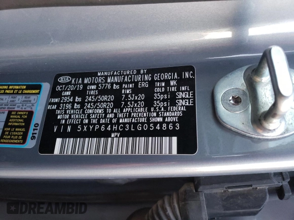 2020 Kia Telluride S with VIN 5XYP64HC3LG054863, listed as a Copart auction lot 84088934 with 115,569 mi miles and Salvage title. Bid and sale history available at DreamBid. Image 13.