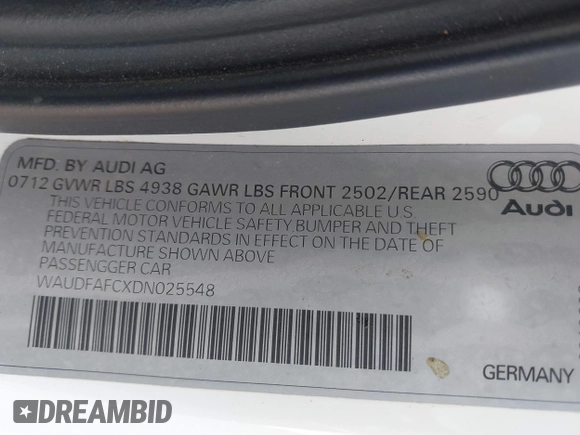 2013 Audi A6 Premium Plus with VIN WAUDFAFCXDN025548, listed as a IAAI auction lot 42607045 with 121,954 mi miles and . Bid and sale history available at DreamBid. Image 9.