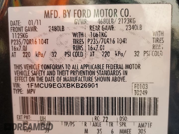 2011 Ford Escape Limited with VIN 1FMCU9EGXBKB26901, listed as a Copart auction lot 49262665 with 208,720 mi miles and Non Repairable. Bid and sale history available at carsss.com. Image 13.