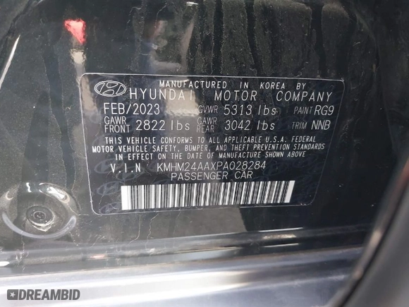 2023 Hyundai IONIQ 6 SE with VIN KMHM24AAXPA028284, listed as a IAAI auction lot 41468996 with 1 mi miles. Bid and sale history available at carsss.com. Image 9.