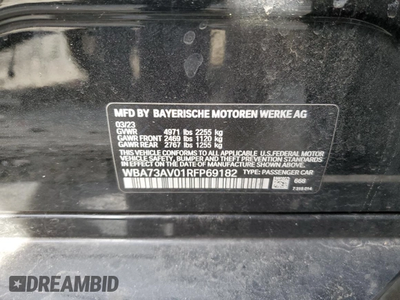 2024 BMW 4 Series 430i xDrive with VIN WBA73AV01RFP69182, listed as a Copart auction lot 48381225 with 42,193 mi miles and Salvage title. Bid and sale history available at DreamBid. Image 12.