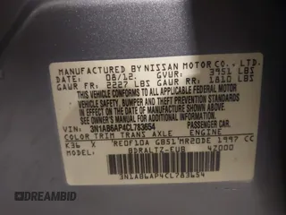 2012 Nissan Sentra S with VIN 3N1AB6AP4CL783654, listed as a IAAI auction lot 42023570 with 152,960 mi miles and . Bid and sale history available at DreamBid. Image 9.