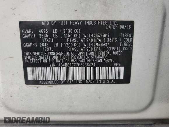 2017 Subaru Outback Premium с VIN 4S4BSACC7H3236424, выставлен на аукционе Copart как лот 64370715 с пробегом 115 785 миль миль и Списание • Salvage title. История ставок и продаж доступна на DreamBid. Изображение 13.