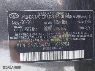 2020 Hyundai Sonata SE with VIN 5NPEG4JA0LH053904, listed as a IAAI auction lot 41908490 with 40,395 mi miles. Bid and sale history available at carsss.com. Image 9.
