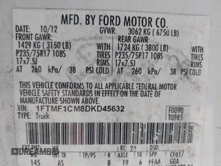 2013 Ford F-150 XL z VIN 1FTMF1CM8DKD45632, wystawiony jako IAAI lot #42644086 z przebiegiem 192 267 mil mil oraz . Historia ofert i sprzedaży dostępna na DreamBid. Obrazek 9.