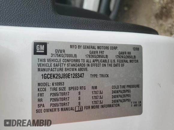 2009 Chevrolet Silverado 1500 LT with VIN 1GCEK29J89E128347, listed as a Copart auction lot 50642215 with 228,563 mi miles and Salvage Title. Bid and sale history available at carsss.com. Image 12.