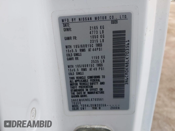 2020 Nissan NV200 SV с VIN 3N6CM0KN8LK703561, выставлен на аукционе IAAI как лот 41431228 с пробегом 89 111 миль миль и . История ставок и продаж доступна на DreamBid. Изображение 9.
