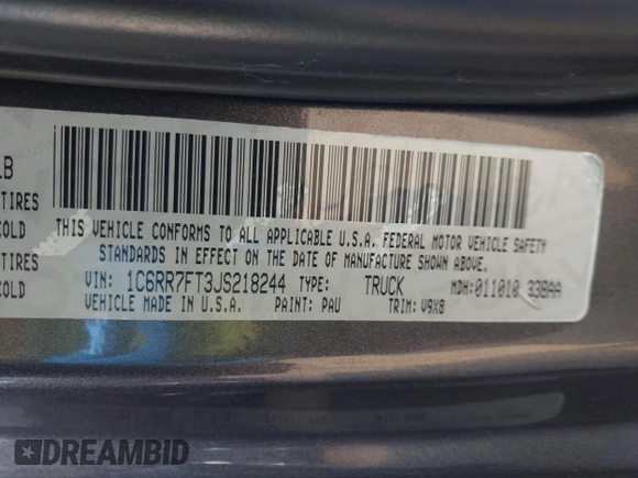 2018 Ram 1500 Express с VIN 1C6RR7FT3JS218244, выставлен на аукционе IAAI как лот 42452712 с пробегом 80 610 миль миль и . История ставок и продаж доступна на DreamBid. Изображение 9.
