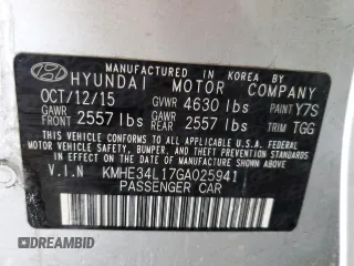 2016 Hyundai Sonata Hybrid Limited with VIN KMHE34L17GA025941, listed as a Copart auction lot 37367514 with 95,905 mi miles. Bid and sale history available at carsss.com. Image 12.