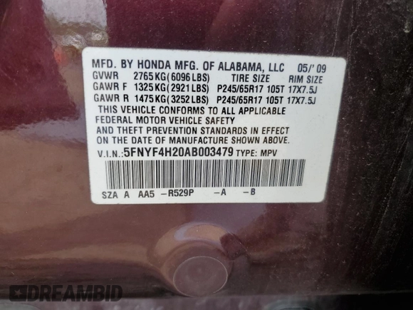 2010 Honda Pilot LX z VIN 5FNYF4H20AB003479, wystawiony jako Copart lot #57418765 z przebiegiem 177 219 mil mil oraz Szkoda całkowita • Salvage title. Historia ofert i sprzedaży dostępna na DreamBid. Obrazek 14.