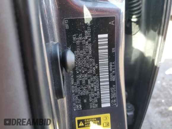 2013 Toyota Highlander Limited with VIN 5TDDK3EH5DS265771, listed as a Copart auction lot 49282335 with 214,748 mi miles and Salvage title. Bid and sale history available at DreamBid. Image 12.