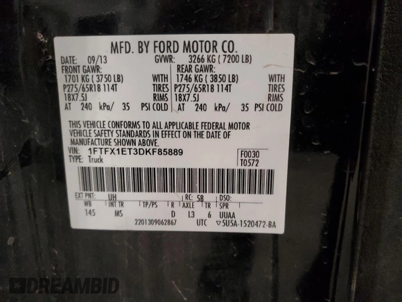 2013 Ford F-150 XL with VIN 1FTFX1ET3DKF85889, listed as a Copart auction lot 49645705 with 130,423 mi miles and Salvage Title. Bid and sale history available at carsss.com. Image 14.